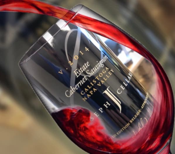 Joseph Cellars branded wine glass at the tasting bar