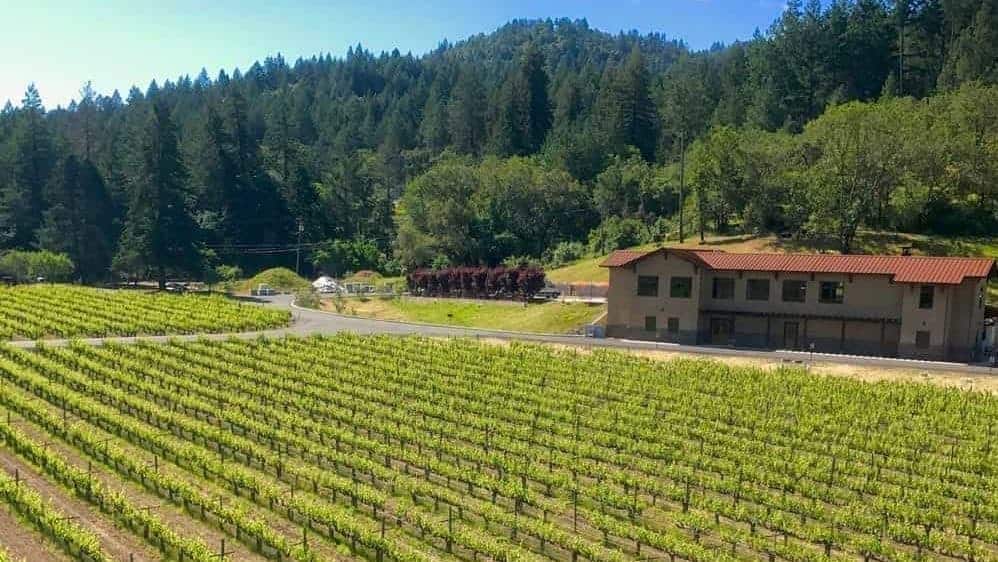 Aerial view of Joseph Cellars winery and vineyard in Calistoga