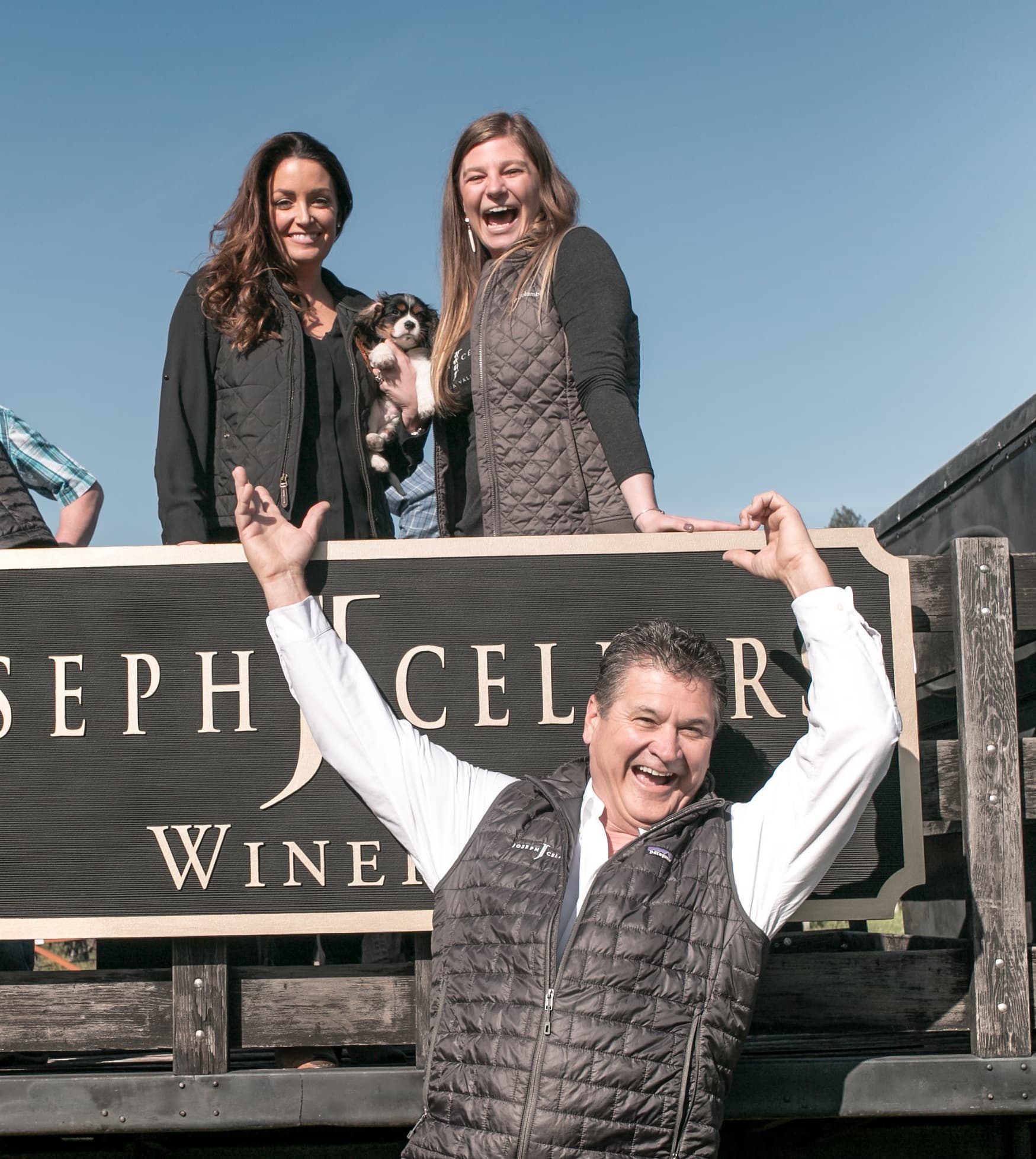 The Joseph Cellars hospitality team at the winery entrance